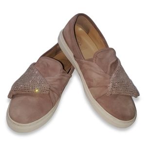 Vince Camuto Barita Pink Rose Quartz Suede Jeweled Studded Slip-On Sneak…